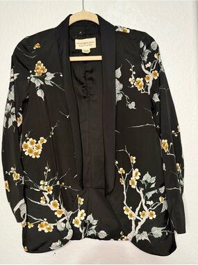 Denim & Supply Ralph Lauren Black Floral Open-Front Blazer with Yellow Blossoms